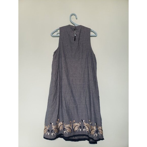 Chelsea & Violet Womens L Tank Dress Floral Embroidery Blue 100% Cotton Boho - Picture 2 of 6